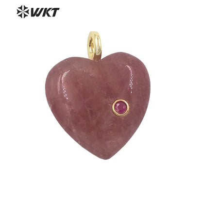 WT-P2028 Factory Wholesale Romantic Style Natural Gemstones And Zircon Heart Shape Pendants For Earrings Design Charms
