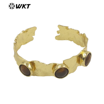 WT-B633 WKT New Handmade Lovely Trendy Gift for Women Lucky Bracelets C Shaped Natural Colorful Gemstone Opening Bracelets