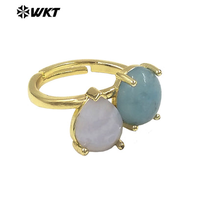 WT-R589 Classical Elegant Design Gold Electroplated Double Natural Gemstones Rings As Women Daily Matching Trendy Jewelry