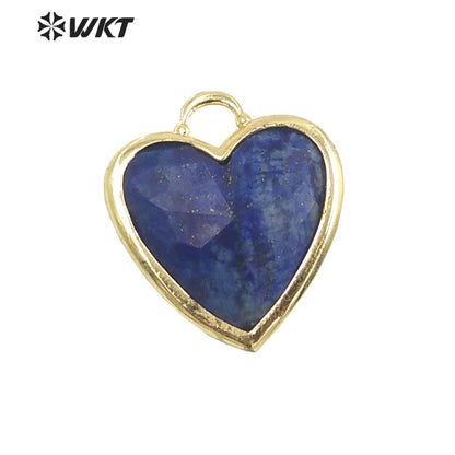 WT-P1857 Newest Lovely Small Size Gemstone Made Heart Pendant Fashion Gold Bezel Natural Handmade Amethyst Stone Heart Charms