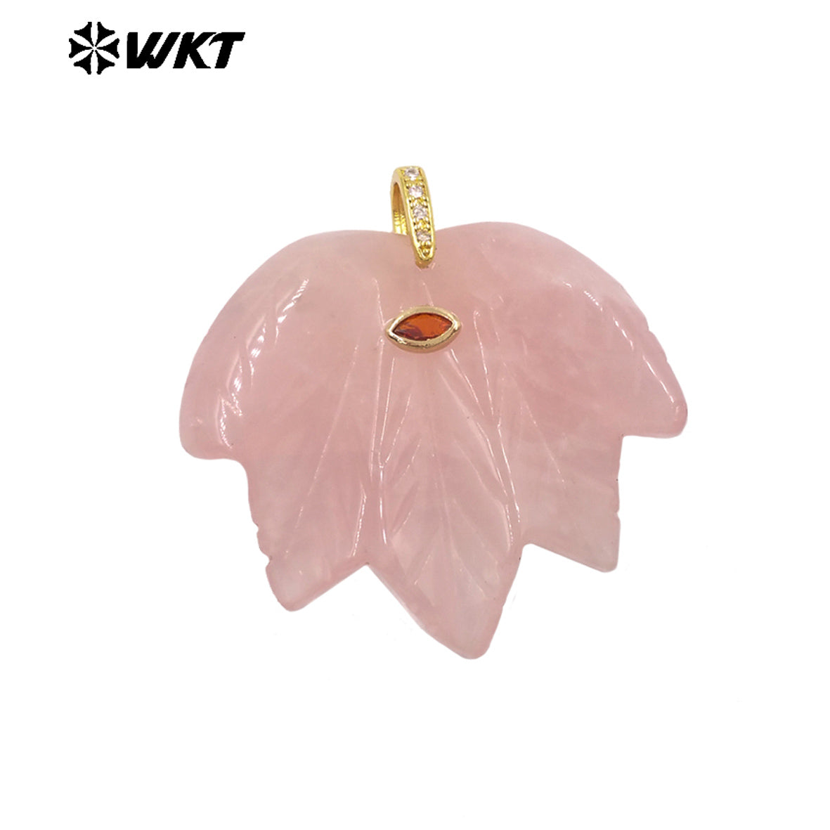WT-P2136 Delicate Fashion Zircon And Natural Gemstones Carved Leaf Shape Gold Pendants For Lady Handmade Necklace Design