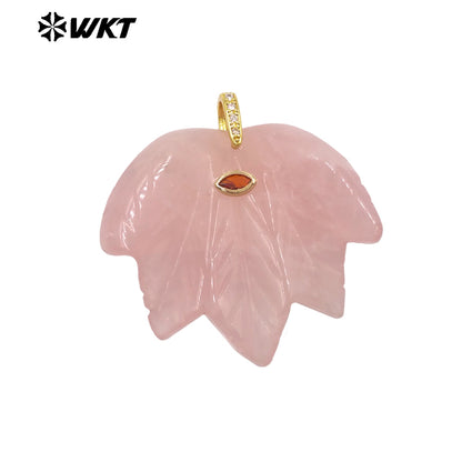 WT-P2136 Delicate Fashion Zircon And Natural Gemstones Carved Leaf Shape Gold Pendants For Lady Handmade Necklace Design