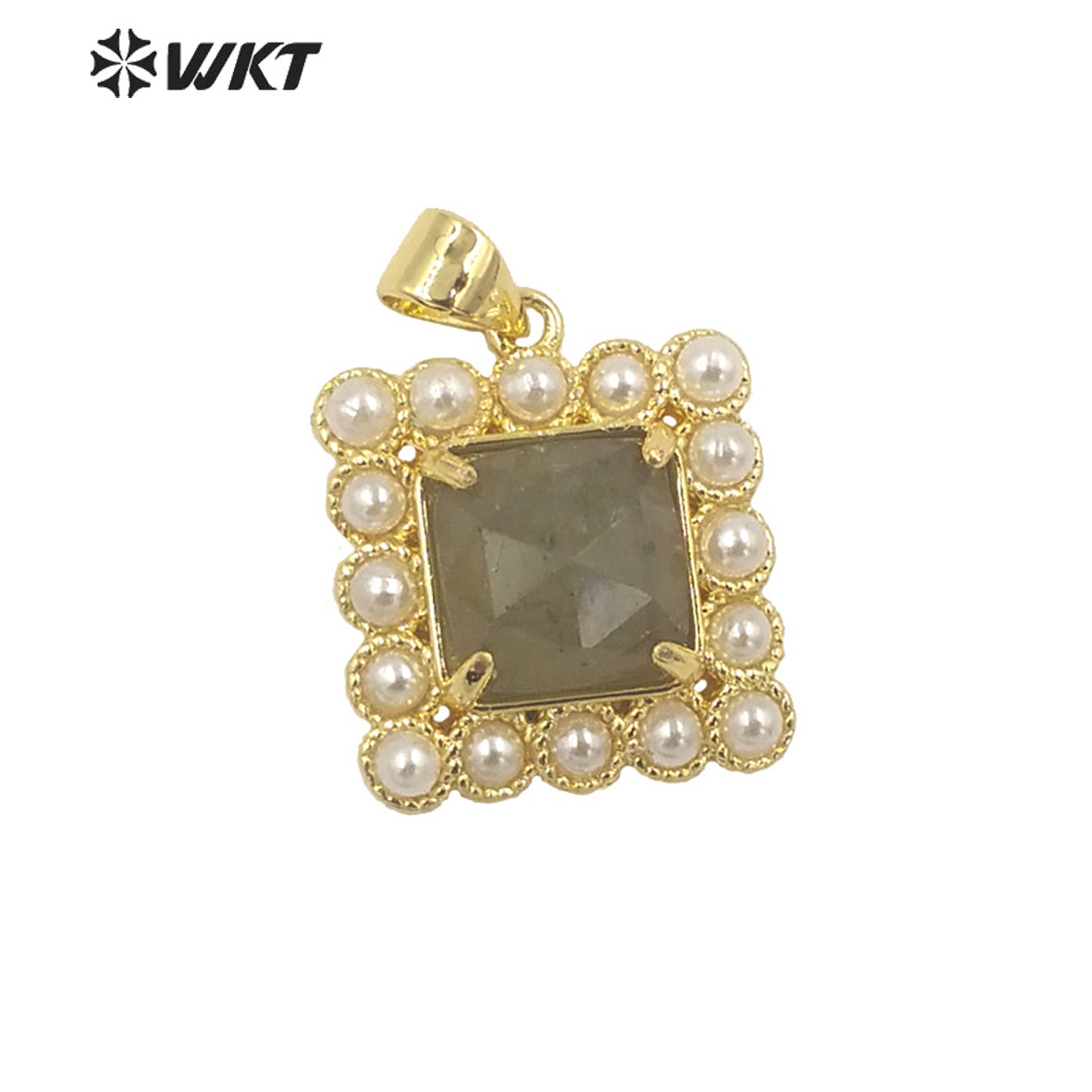 WT-JP357 Wholesale New Design Small Square Gemstone Carved Green Aventurine Claw Setting Women Necklace Stone Pendants
