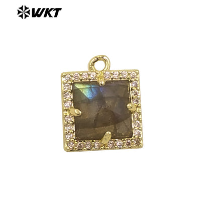 WT-P1994 Wholesale Jewelry Colorful Square Shape Gemstone Tiny Pendant With Zircon Paved Earring Fine Accessory Making