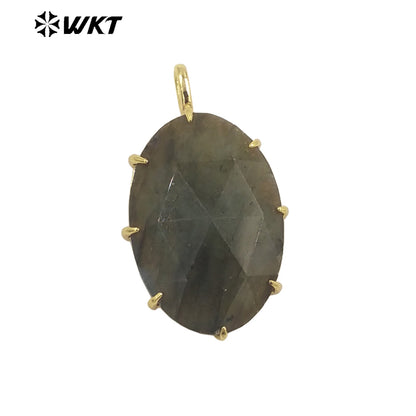 WT-P1912 New Precious Stone Design Pendant 18k Real Gold Plated Claw Setting Oval Amazonite Amethyst Stone Pendants for Birthday