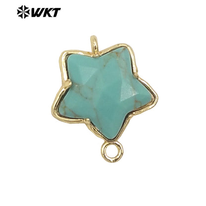 WT-C327 Wholesale New Small Stone Carved Star Connectors 18K Gold Plated Claw Setting Lovely Double Loops Findings