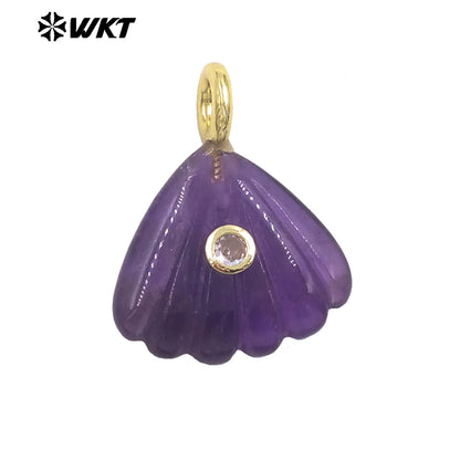 WT-P2054 Delicate Design Gold Plated Zircon And Natural Gemstones Cute Shell Shape Charms Pendant For Handmade Necklace DIY