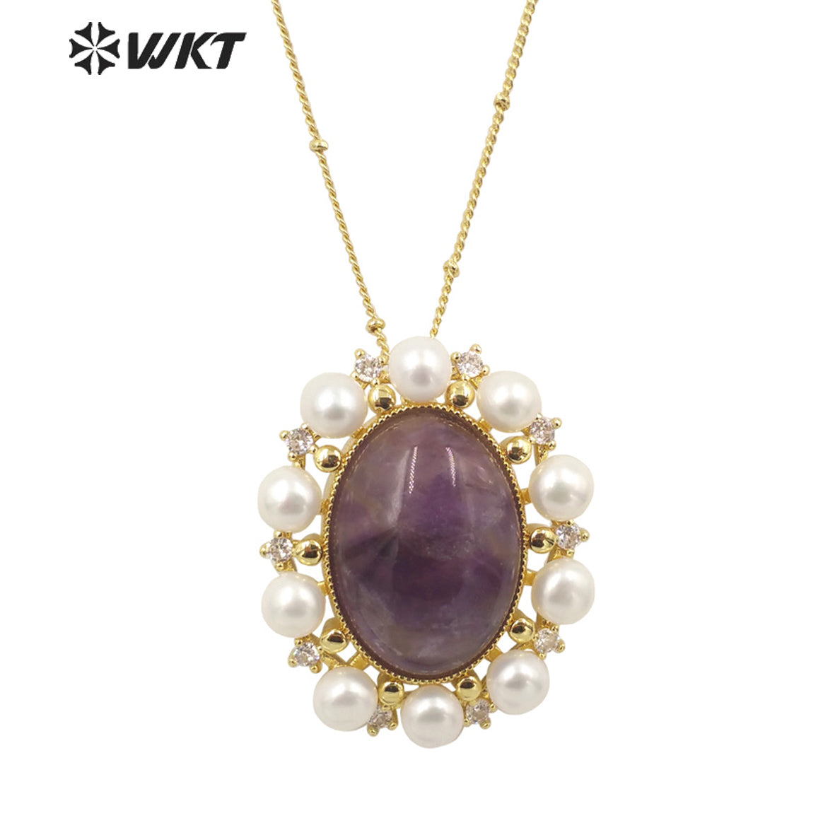 WT-MN979 New Light Luxury Design Natural Gemstone Pendant Pearl Zircon Exquisite Charming Pendant Natural Gemstone Necklace
