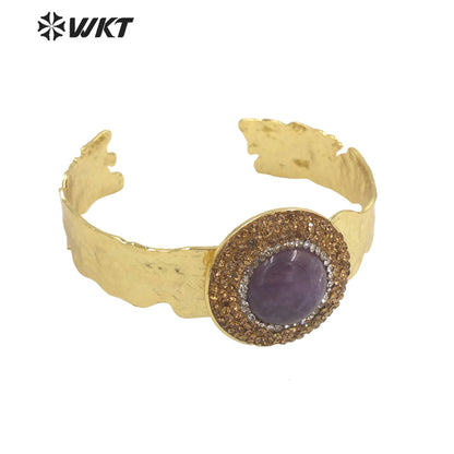 WT-B627 INS Trendy Gold Rhinestone Bangle Women 18k Gold Plated Round Stone Bangle Europe Boho Opening Stone Bangle