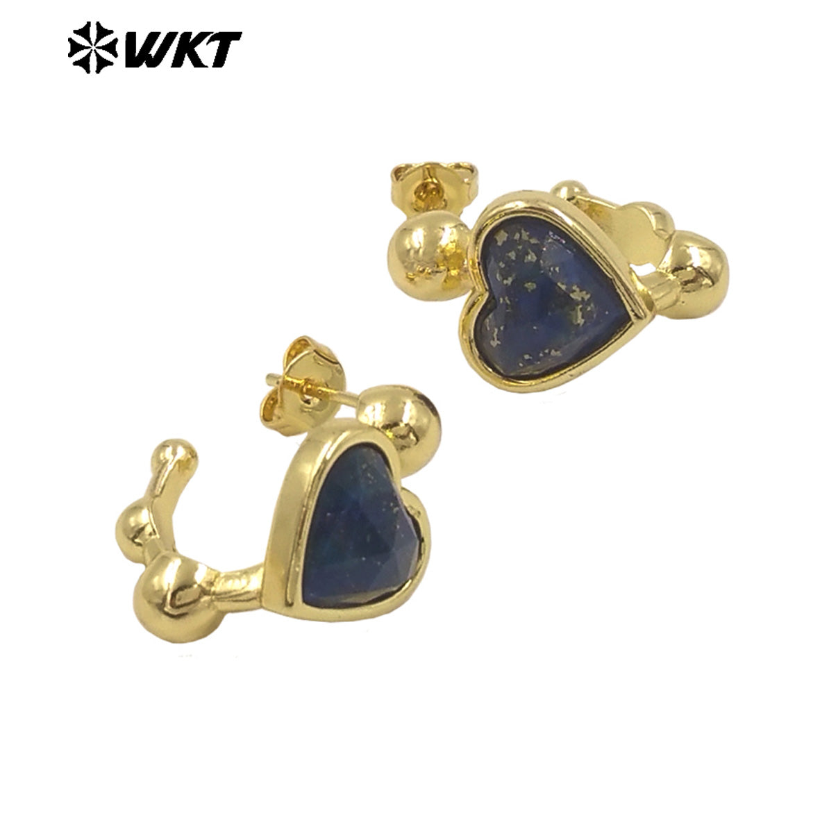 WT-E777 Wholesale New Design Lovely Lady Heart Gemstone Setting Crescent Horn Earring Studs