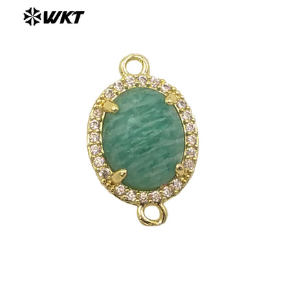 WT-C336 Stylish Little Zircon Round Colorful Natural Gemstone Double Hoop Connector Pendant for Women DIY Necklace Accessories