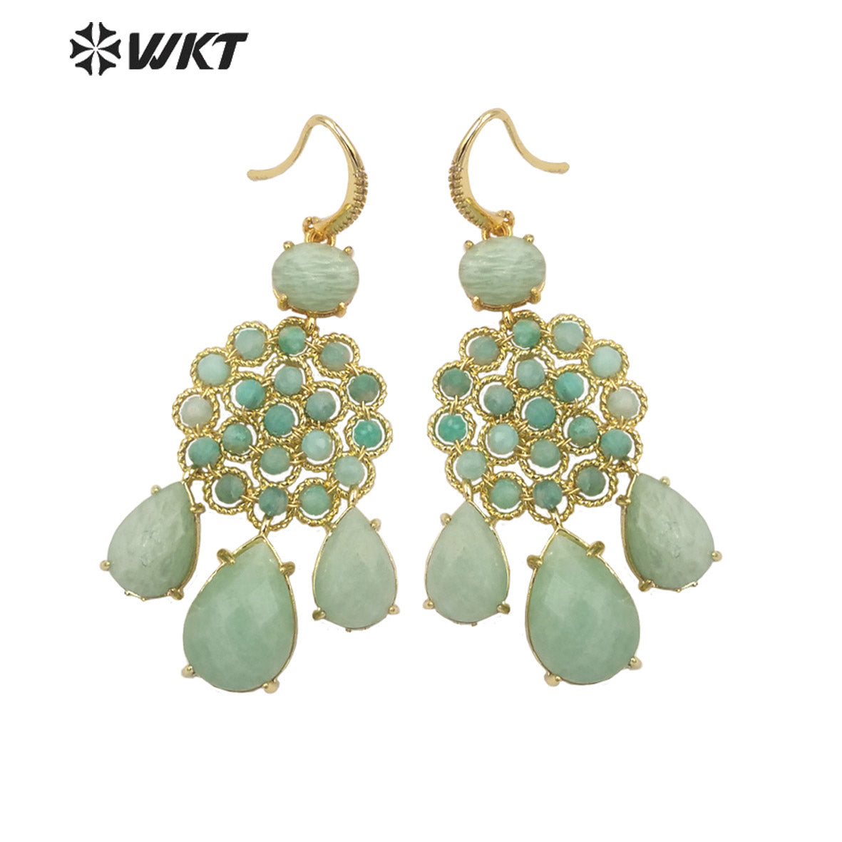 WT-E712 WKT Newest Precious Natural Gemstone Teardrop Earrings Labradorite Amethyst Stone Earrings for Party Gold Drop Earrings