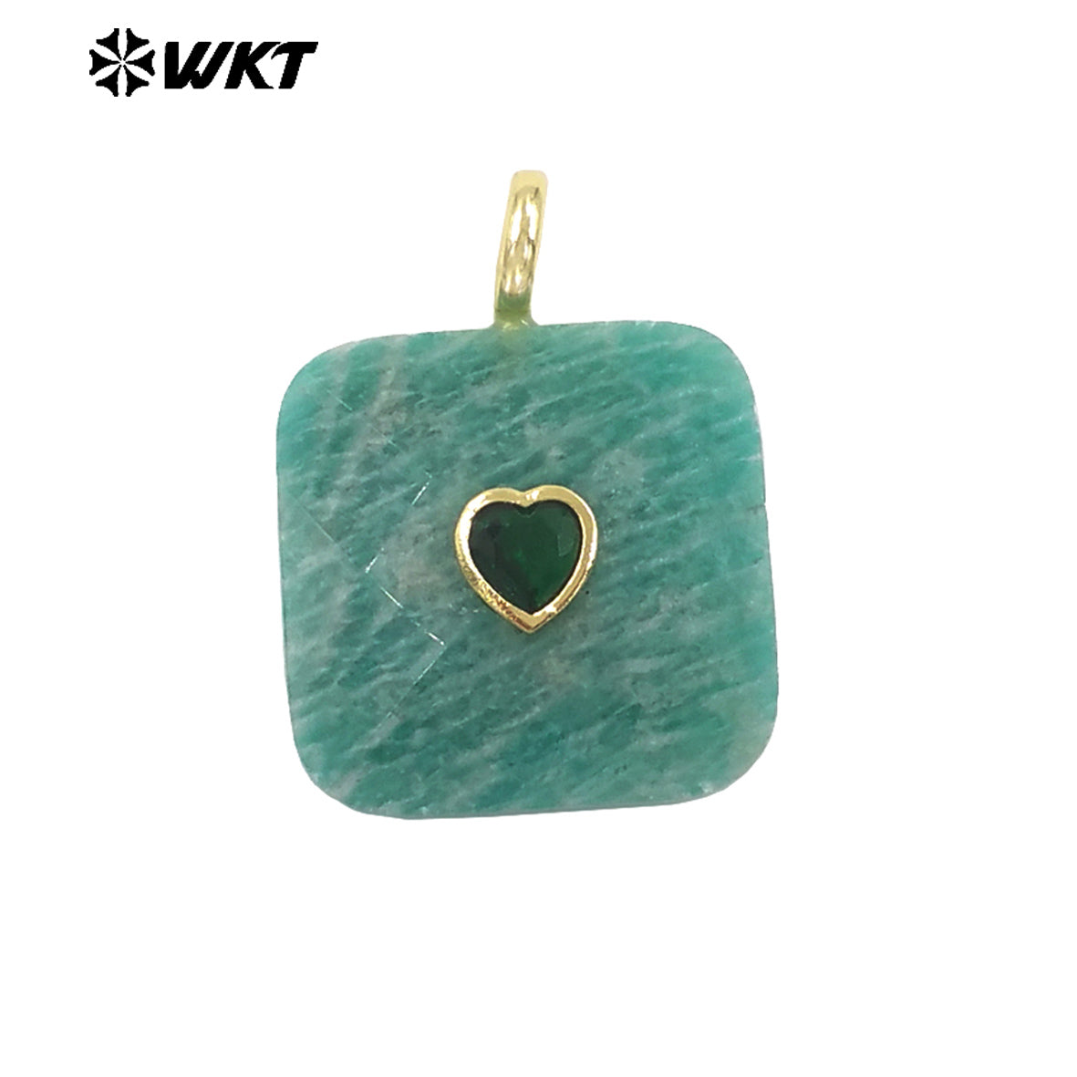 WT-P2105 Fashionable Heart Zircon And Multiple Natural Gemstones Facet Square Gold Pendants For Women Necklaces Design