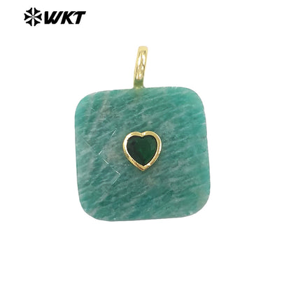 WT-P2105 Fashionable Heart Zircon And Multiple Natural Gemstones Facet Square Gold Pendants For Women Necklaces Design