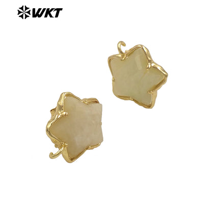 JFE119 Newest Fashion 18K Gold Plated Stone in Prong Setting With One Hoop Star Earring Studs Accessory
