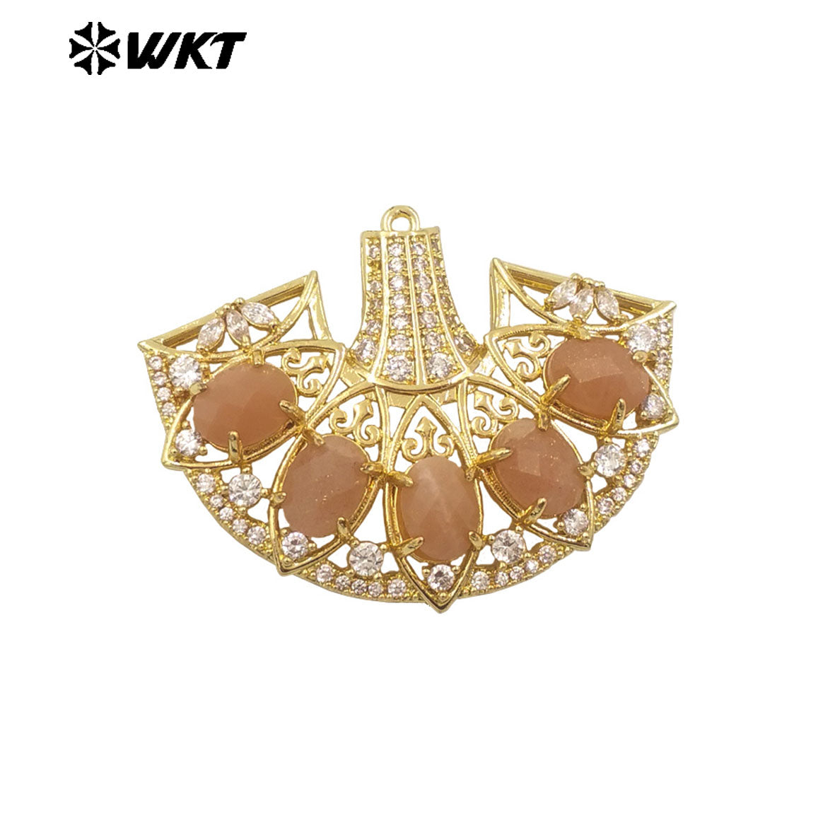 WT-MP295 Spring New Style Most Fashion Fan Shape Micropave Clawing Setting Natural Stone Lovely Skirt Pendant