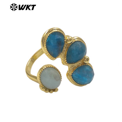 WT-R607 Wonerful Exclusive Design 18K Gold Plated Four Natural Gemstones Rings Adjustable Size For Lady Fashion Jewelry