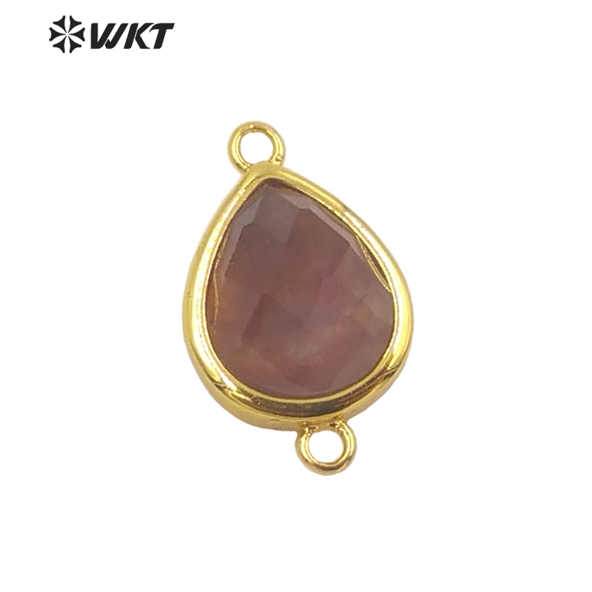 WT-C308 Lovely Natural Gemstone Teardrop Connector Pendants 18k Real Gold Plated Bezel Double Loops Drop Stone Charms