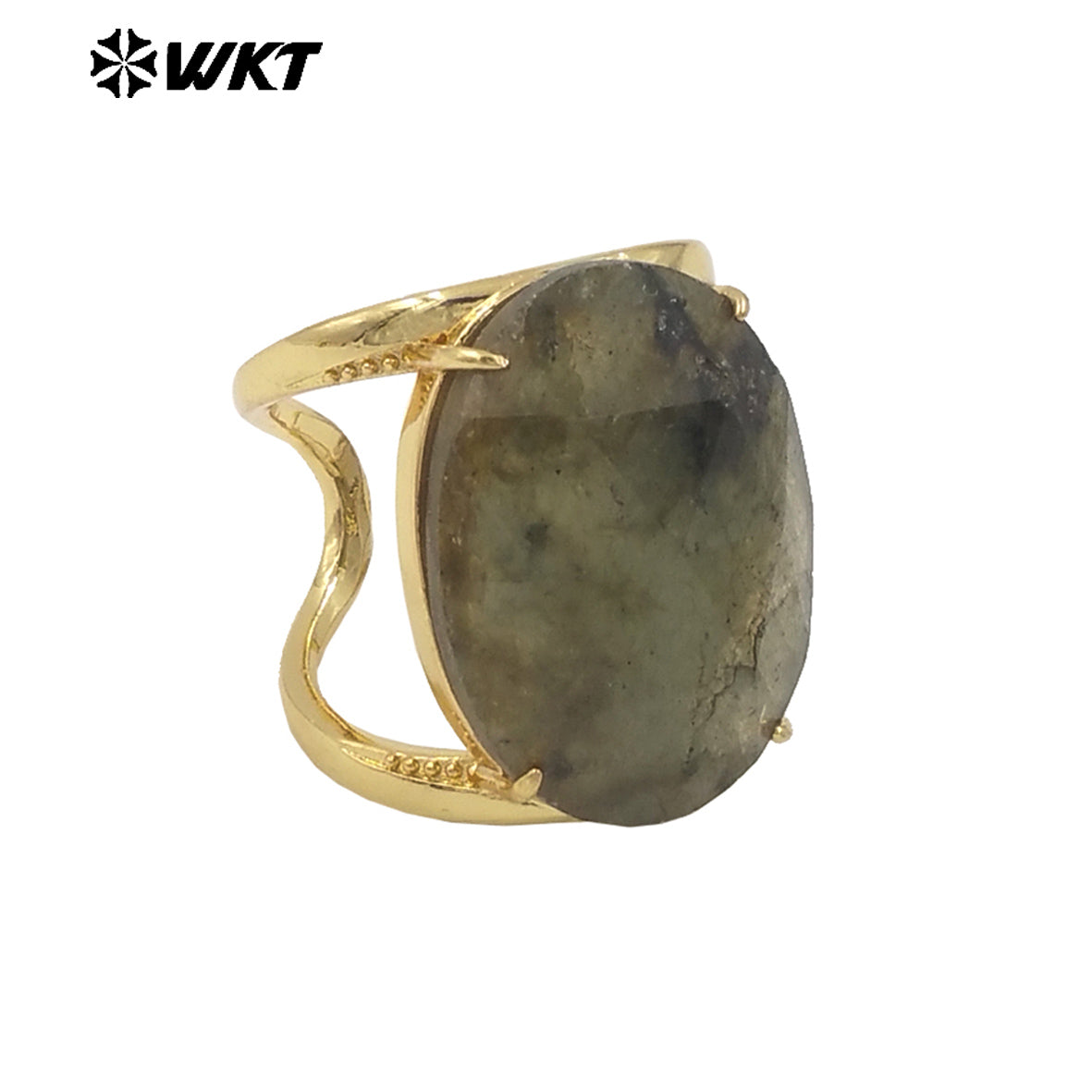 WT-R525 Simple Design 18K Real Gold Plated Claw Setting Faceted Natural Stone Cocktail Women Ring in Available Size