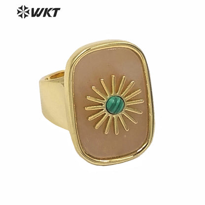 WT-R364 Gorgeous High Quality Square Gold Bezel Stone Setting Cocktail Ring Unique Women Fashion Party Charm Stone Ring