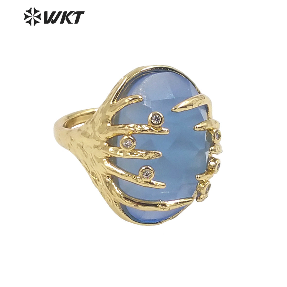 WT-R453 Wholesale Fashion Gold Bezel Claw Setting Oval Stone Ring Women Unique Trendy Cat Eye Stone Made Jewelry Party Ring