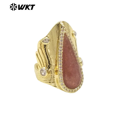 WT-R523 Amazing New Big Cocktail Long Pear Amazonite Stone Setting Women Party Ring or for Friend Birthday Gift
