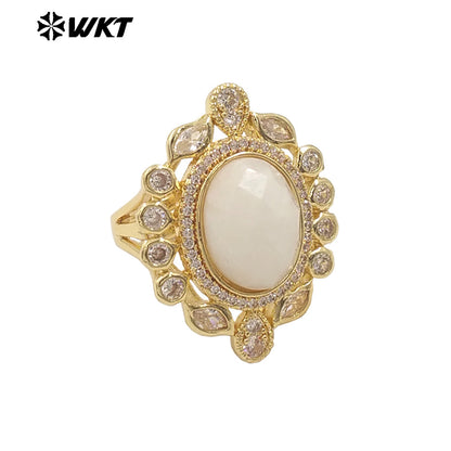 WT-MR028 Newest Summer Design Fashionable Royal Court Style Precious Women Adjustable Natural Stone Zircon Wedding Ring