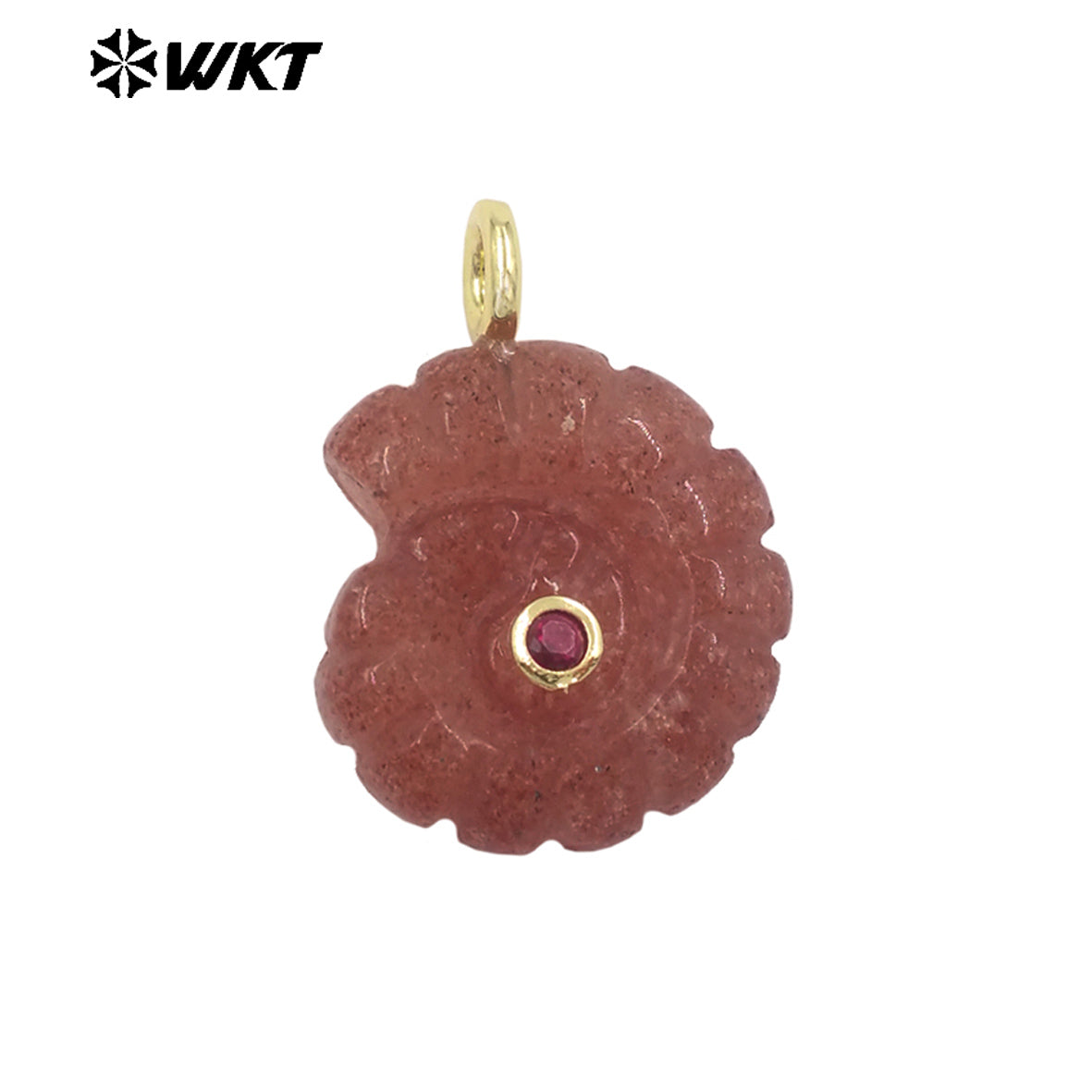 WT-P2051 Good Quality Cute Design Zircon Gold Plated Natural Gemstones Carved Trumpet Pendants As Friend Gift DIY Jewelry