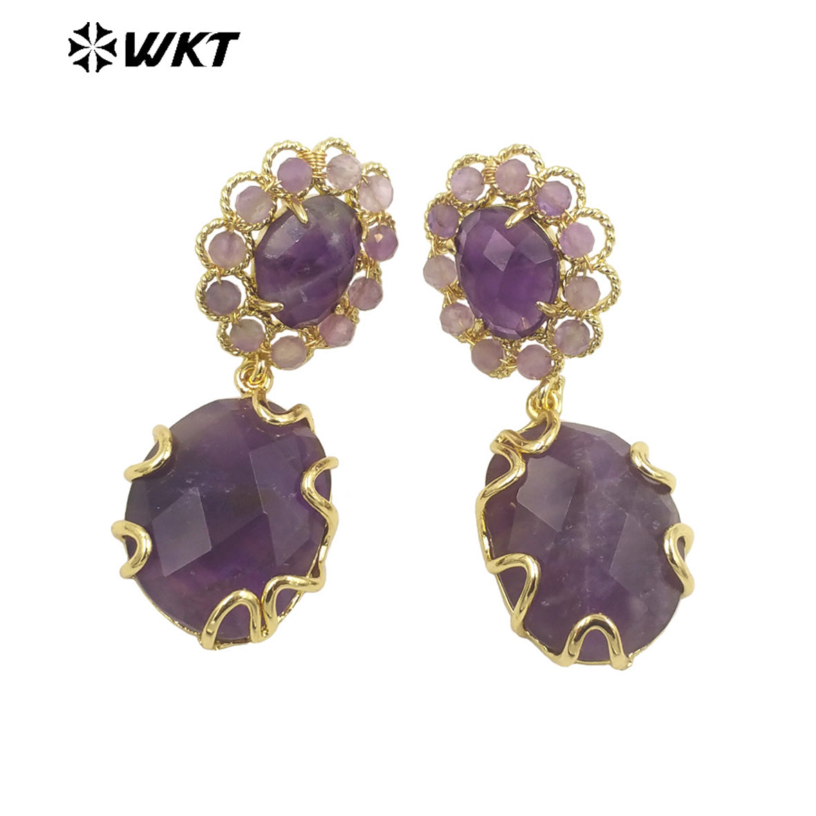 WT-E720 Gorgeous Faceted Stone Made Earrings Women Gold Claw Setting Handmade Sun Stone Dangle Earrings INS Hot Charming Earring