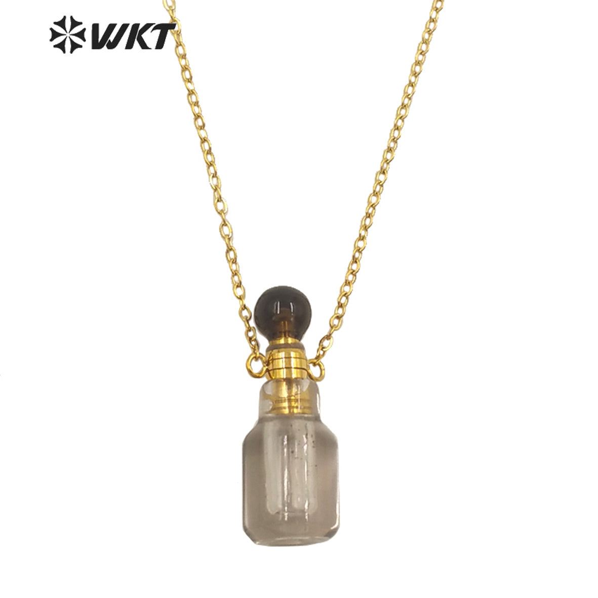 WT-N1454 WKT New Arrival Small Size Fashion Gold Gemstone Made Women Perfume Bottle for Jewelry Necklace Birthday Stone Gift