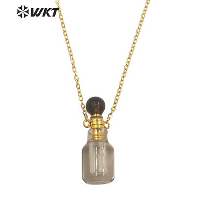 WT-N1454 WKT New Arrival Small Size Fashion Gold Gemstone Made Women Perfume Bottle for Jewelry Necklace Birthday Stone Gift