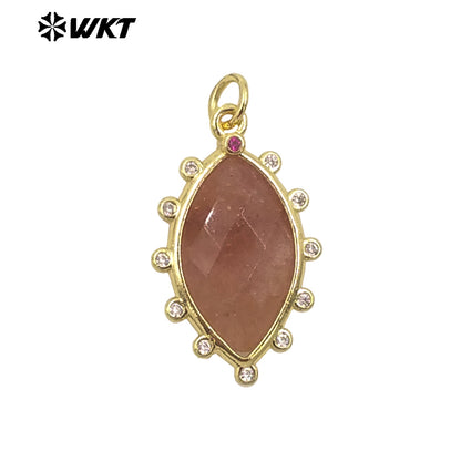 WT-P1975 Europe Delicate Kinds of Gemstone Tiger Eye With Cubic Zircon Setting Charming Jewelry Stone Pendant
