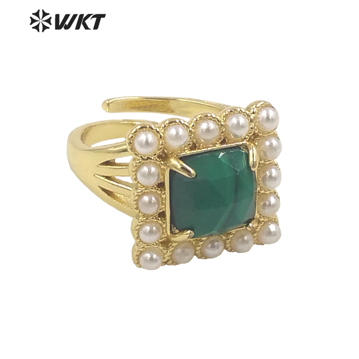 WT-MPR077 Delicate Charming Lady Square Natural Gemstone with Claw Setting 18K Gold Plated Birthday Stone Ring