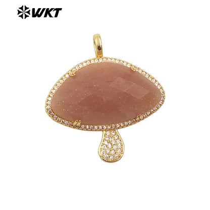 WT-MP297 Lovely 18K Real Gold Plated Natural Gemstone Setting America Popular Mushroom Jewelry Pendants Colors Available