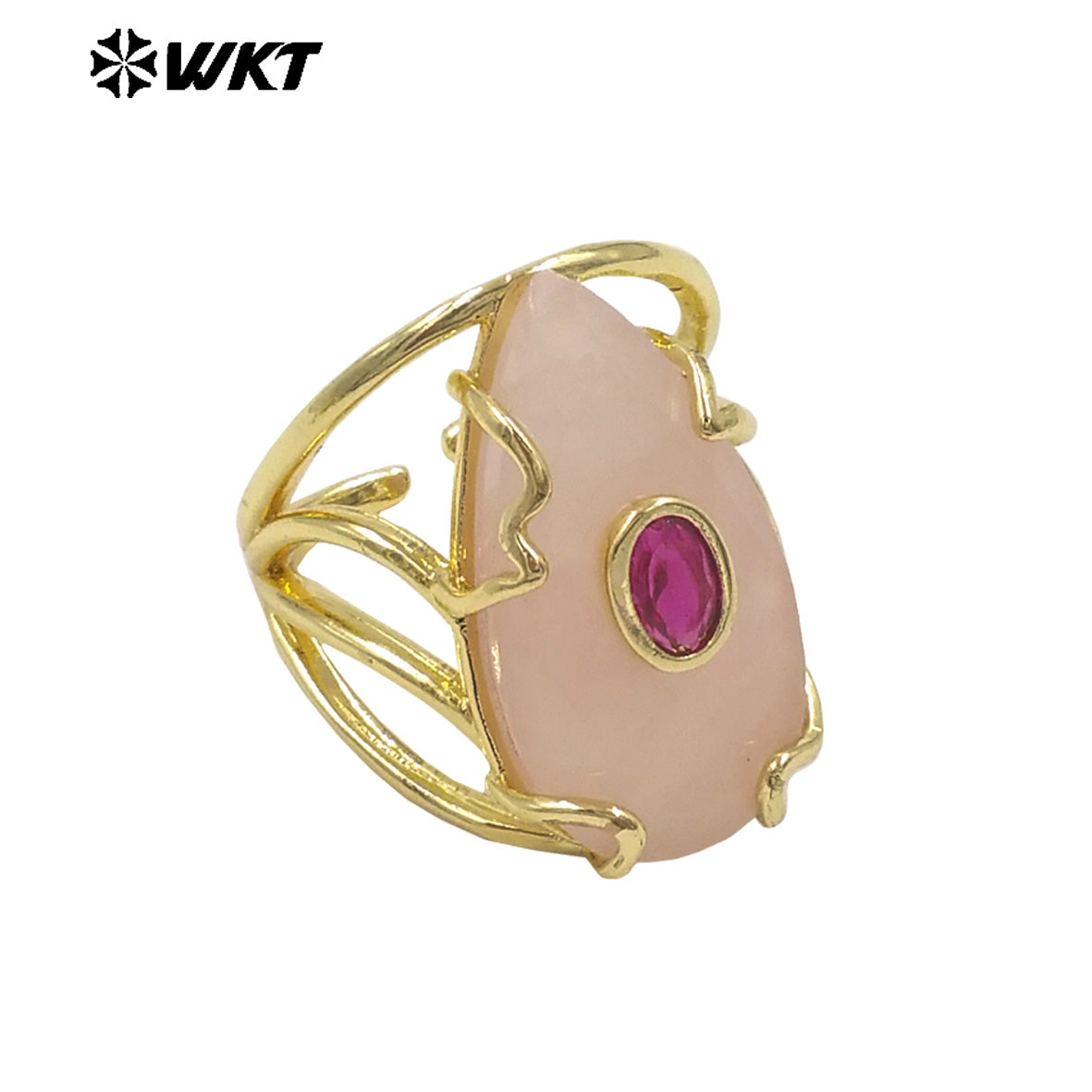 WT-R613 Wonderful Gold Plated Round Zircon And Various Natural Gemstones Waterdrop Shape Rings For Women Dance Party Matching