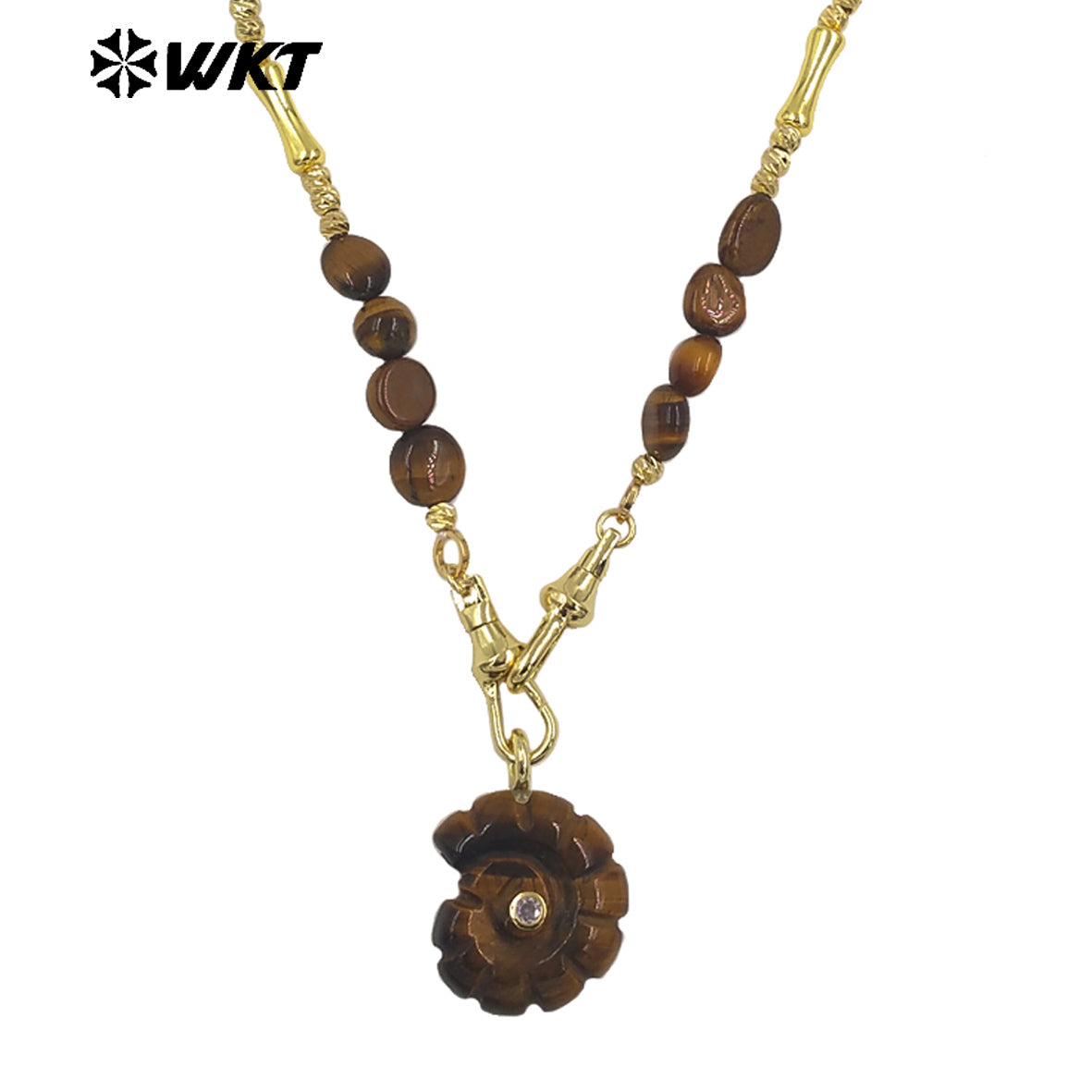 WT-N1520 Boutique Stone Beads Splicing Brass Chain With Natural Gemstones Carved Trumpet Pendant Necklaces For Friend Gift