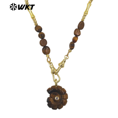 WT-N1520 Boutique Stone Beads Splicing Brass Chain With Natural Gemstones Carved Trumpet Pendant Necklaces For Friend Gift