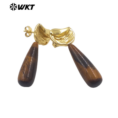 WT-E802 Delicate Design 18K Gold Plated Amazonite Natural Gemstones Waterdrop Shape Earrings As Lady Elegant Jewelry Gifts