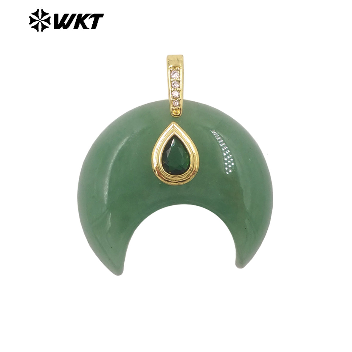 WT-P2143 Hot Popular Waterdrop Zircon And Natural Gemstones Horn Shape Little Pendants For Lady Handmade Necklace Decorative