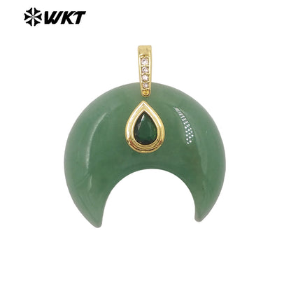 WT-P2143 Hot Popular Waterdrop Zircon And Natural Gemstones Horn Shape Little Pendants For Lady Handmade Necklace Decorative