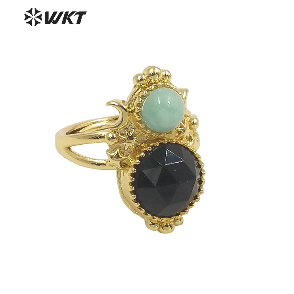 WT-R477 New Design Vintage Gemstone Ring With Pearl Charms Women Fashion Gold Plated Peacock Stone Ring Boho Charming Ring