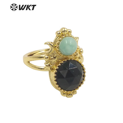 WT-R477 New Design Vintage Gemstone Ring With Pearl Charms Women Fashion Gold Plated Peacock Stone Ring Boho Charming Ring