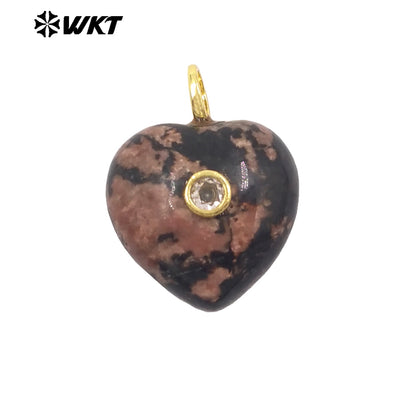 WT-P2111 Delicate Romantic Zircon And Natural Gemstones Smooth Heart Shape Little Pendants For Female Necklaces Making