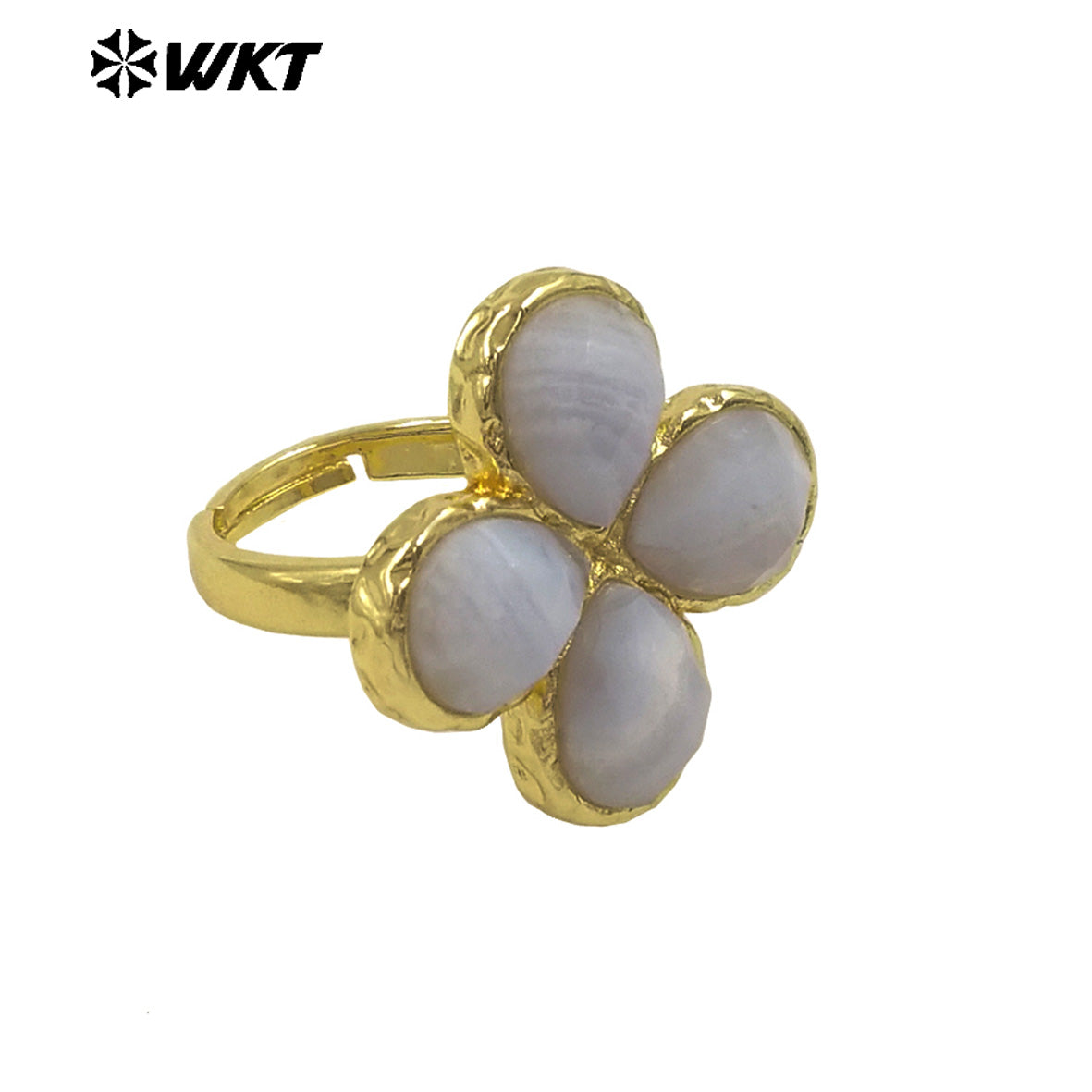 WT-R601 Beautiful 18K Gold Electroplated Natural Gemstones Flower Shape Rings Adjustable For Women Fashion Style Jewelry