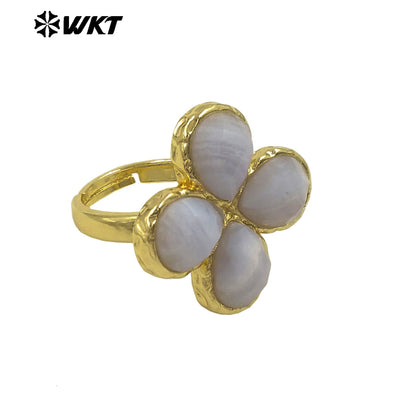 WT-R601 Beautiful 18K Gold Electroplated Natural Gemstones Flower Shape Rings Adjustable For Women Fashion Style Jewelry
