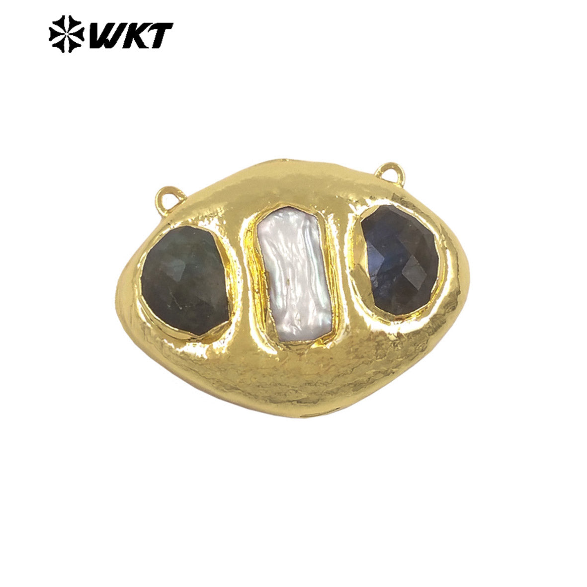 WT-PC021 Delicate 18K Gold Plated Two Natural Stones And Pearl Connectors With Double Hoops For Women Unique Necklace Design