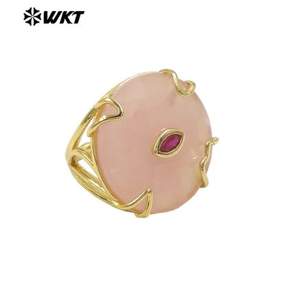 WT-R612 New Product 18K Gold Electroplated Zircon And Natural Gemstones Round Rings As Female Daily Matching Accessory