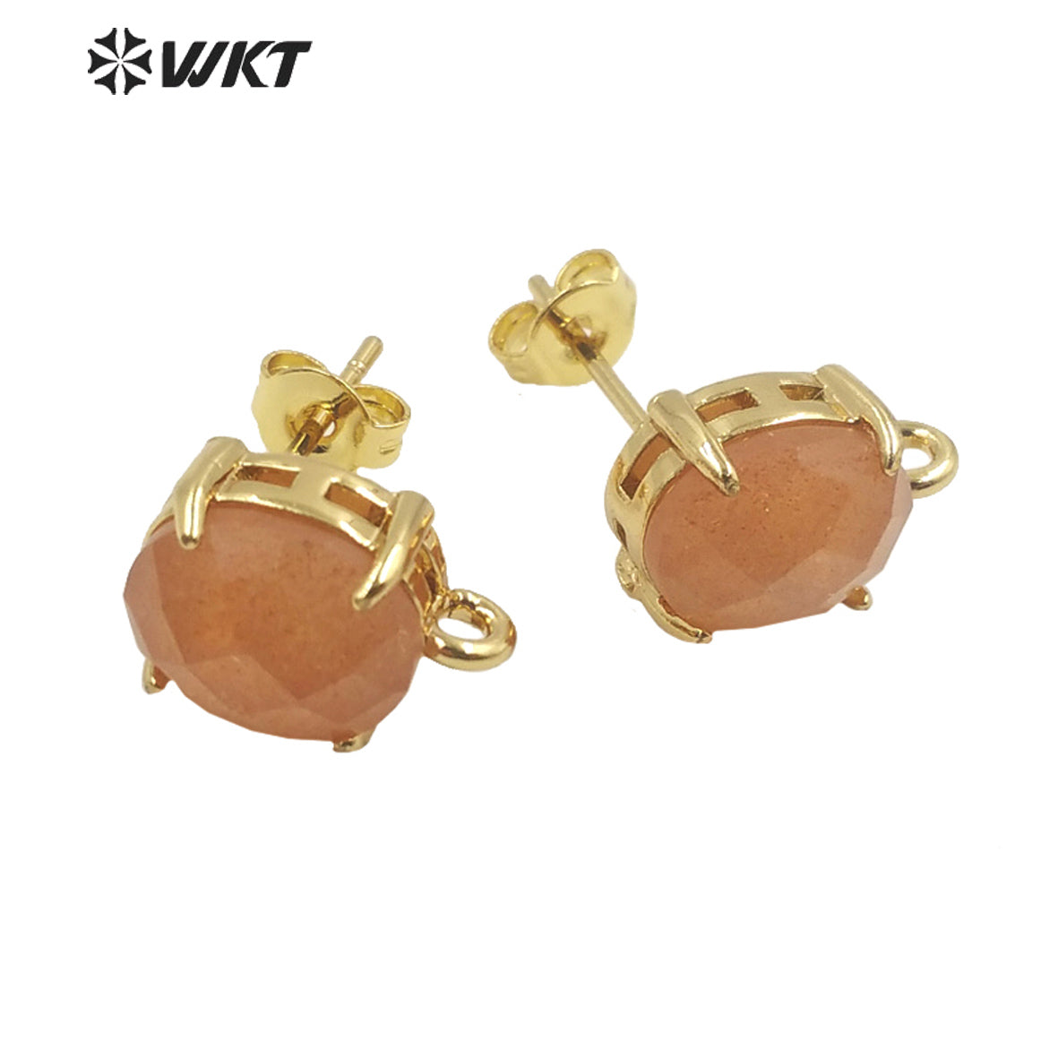 WT-E678 Women New Fashion Jewelry Findings Earrings Studs 18k Real Gold Plated Claw Setting Gemstone Studs with Hoop