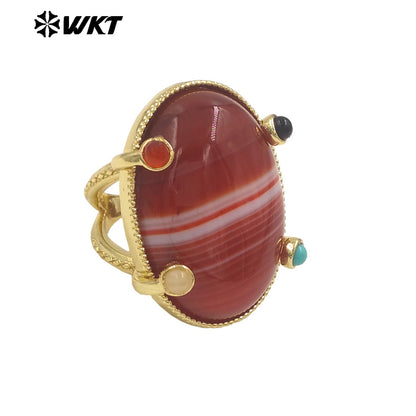 WT-R585 Newest Style Gold Plated Natural Gemstones With Little Stone Adjustable Rings For Women New Year Jewelry Gifts
