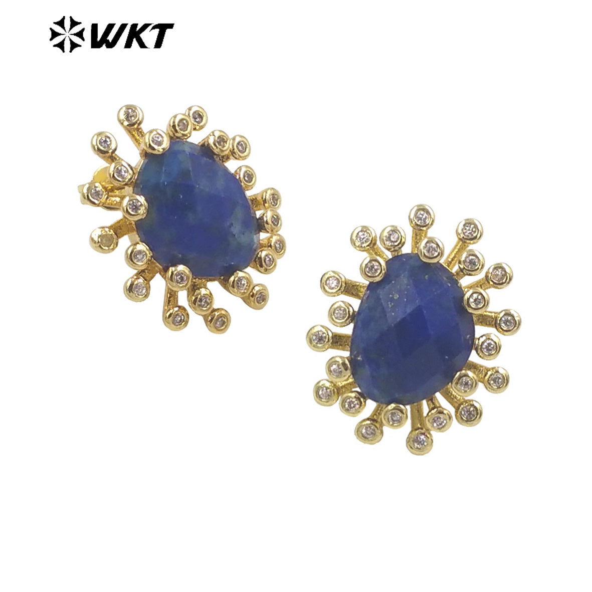 WT-ME092 Wholesale Newest Fashion square Gemstone with clear Cubic Zircon Around Setting Micro Pave Earrings Studs